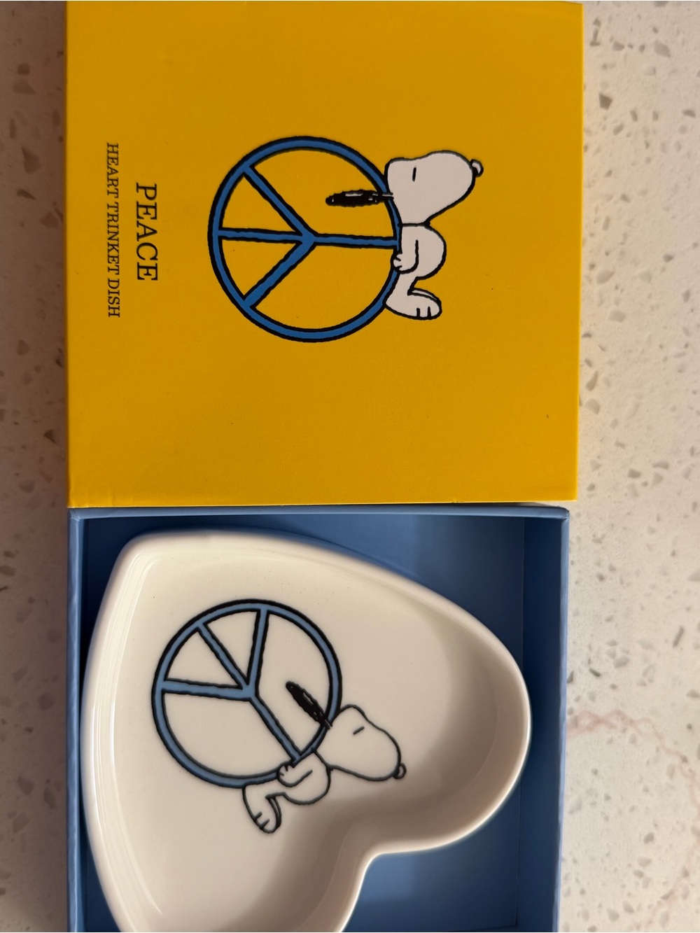 Peanuts Heart Trinket Dish in White and Blue